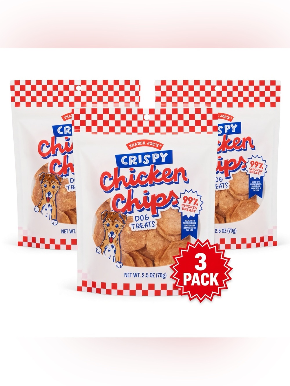Trader Joe's Crispy Chicken Chips Dog Treats, 2.5 oz (3 Pack)